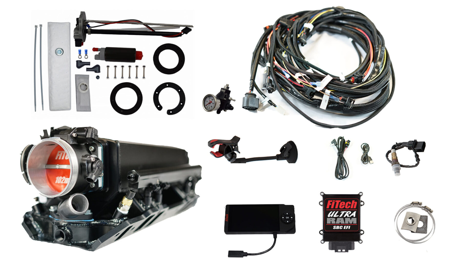 36232 Ultra Ram 800 HP Chevy Big Block Rectangle Port EFI System With Go Fuel 340 LPH In Tank and Regulator Master Kit