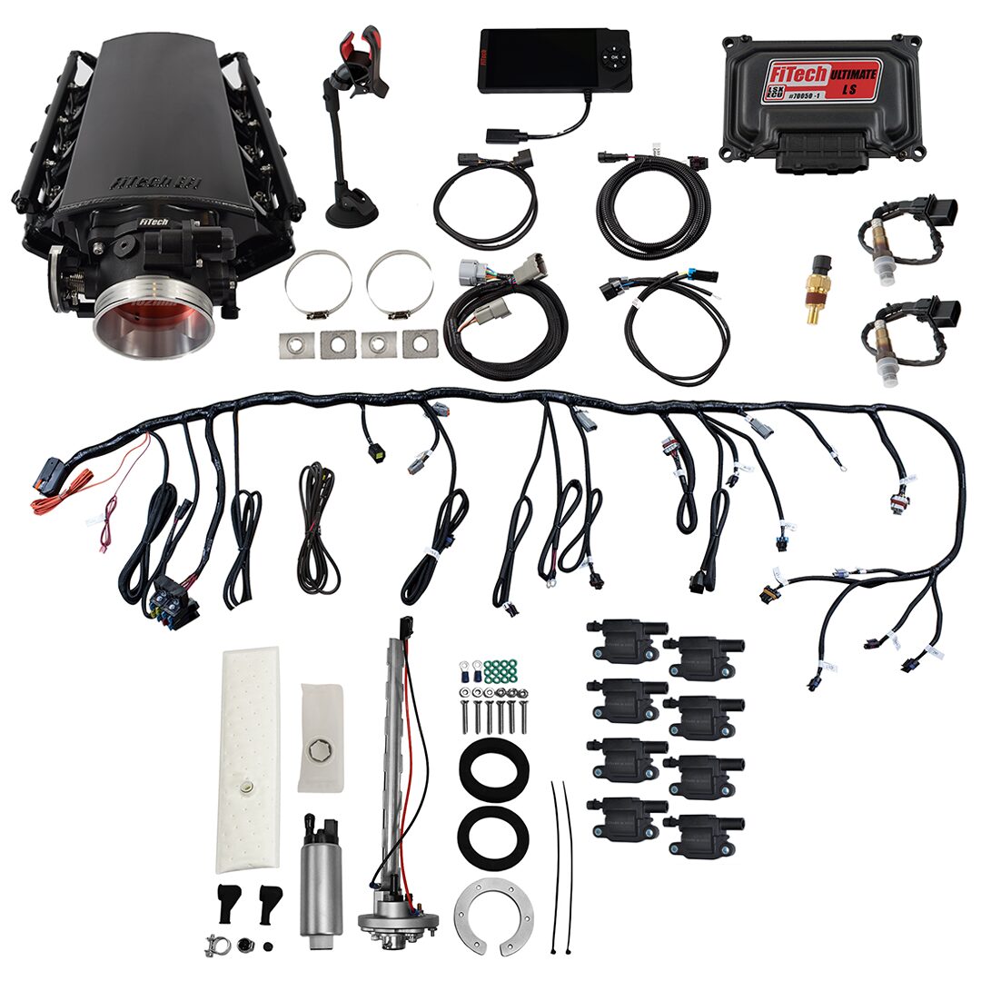 78701 Ultimate LS 500 HP EFI System With Short Cathedral Intake, Go Fuel In-Tank Regulated Pump 340 LPH & Go Spark LS3 Style Coil 8 Pack Master Kit
