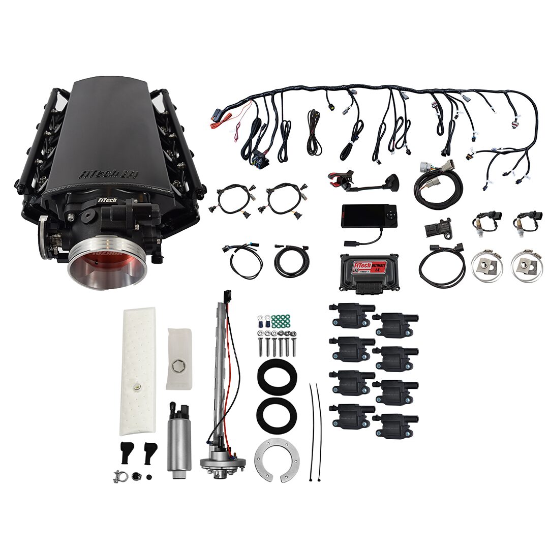 78702 Ultimate LS 500 HP EFI System With Short Cathedral Intake, Transmission Control, Go Fuel In-Tank Regulated Pump 340 LPH & Go Spark LS3 Style Coil 8 Pack Master Kit