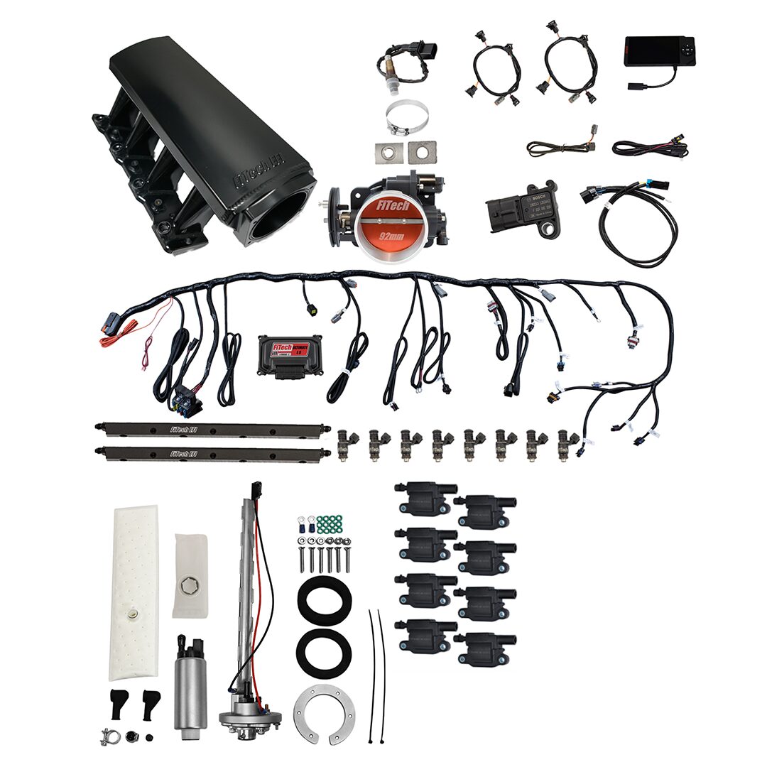78706 Ultimate LS 500 HP EFI System With Long Runner Cathedral Intake, Go Fuel In-Tank Regulated Pump 340 LPH & Go Spark LS3 Style Coil 8 Pack Master Kit