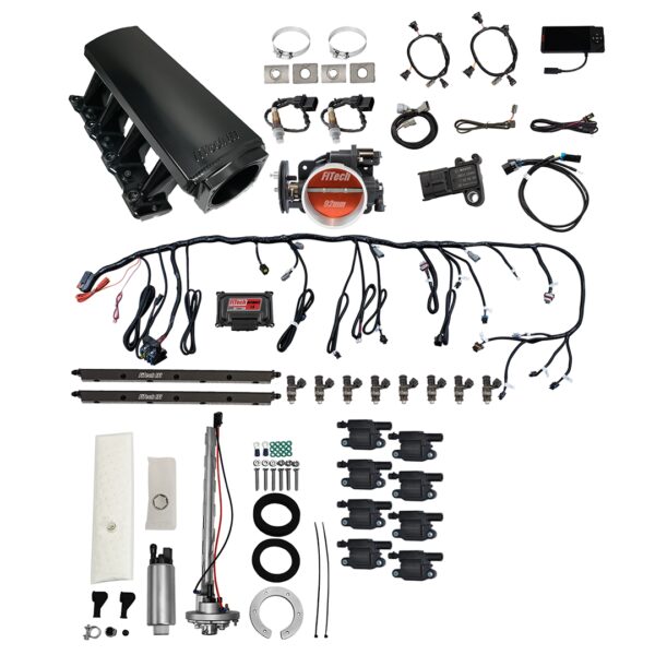 78707 Ultimate LS 500 HP EFI System With Long Runner Cathedral Intake, Transmission Control, Go Fuel In-Tank Regulated Pump 340 LPH & Go Spark LS3 Style Coil 8 Pack Master Kit