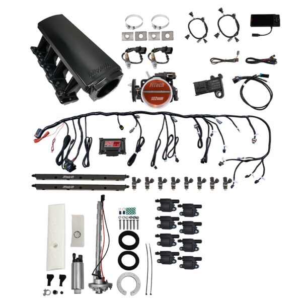 78708 Ultimate LS 750 HP EFI System With Long Runner Cathedral Intake, Go Fuel In-Tank Regulated Pump 340 LPH & Go Spark LS3 Style Coil 8 Pack Master Kit