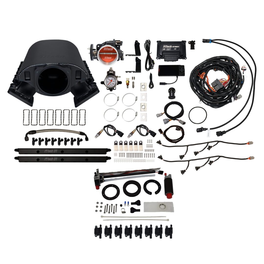 79689 Ultimate Rebel LS 500 HP EFI System With Short Cathedral Intake, Transmission Control, In Tank Pump Module, Go Fuel Regulator & LS3 Coil Pack With LED Set