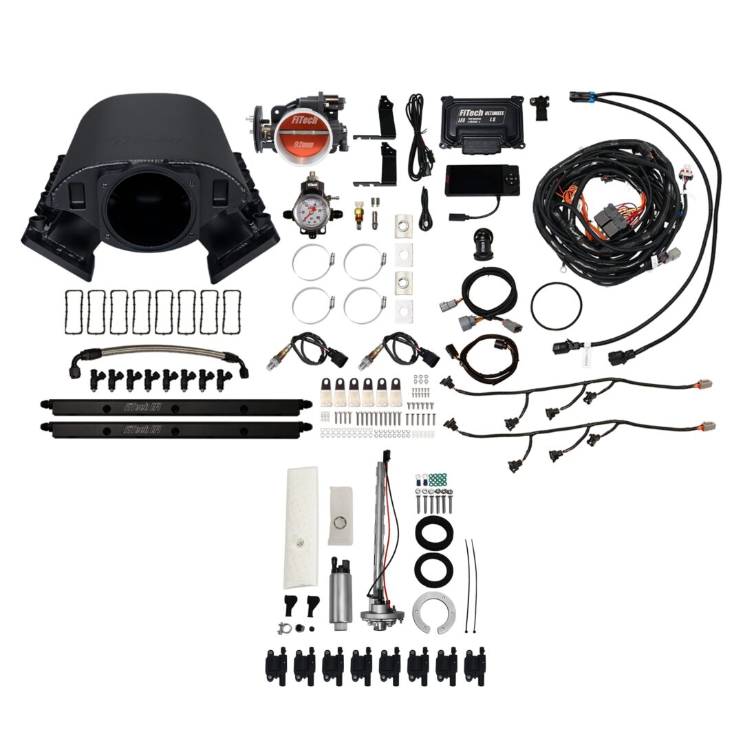 79789 Ultimate Rebel LS 500 HP EFI System With Short Cathedral Intake, Transmission Control, Go Fuel In-Tank Regulated Pump 340 LPH & Go Spark LS3 Style Coil With LED 8 Pack Master Kit
