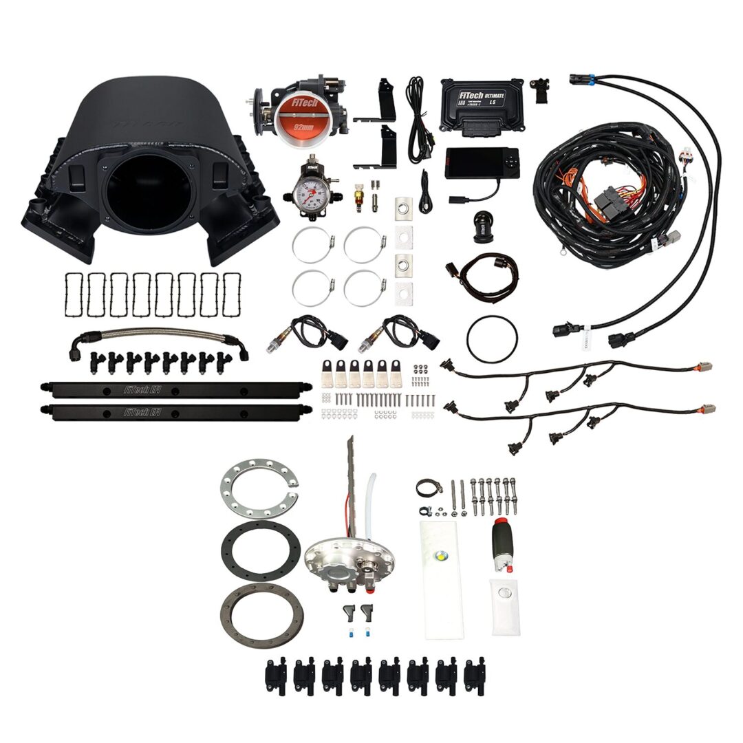 79888 Ultimate Rebel LS 500 HP EFI System With Short Cathedral Intake, Go Fuel In-Tank 340 LPH Fuel Pump Returnless Module With 2 Inch Fill & Go Spark LS3 Style Coil With LED 8 Pack Master Kit