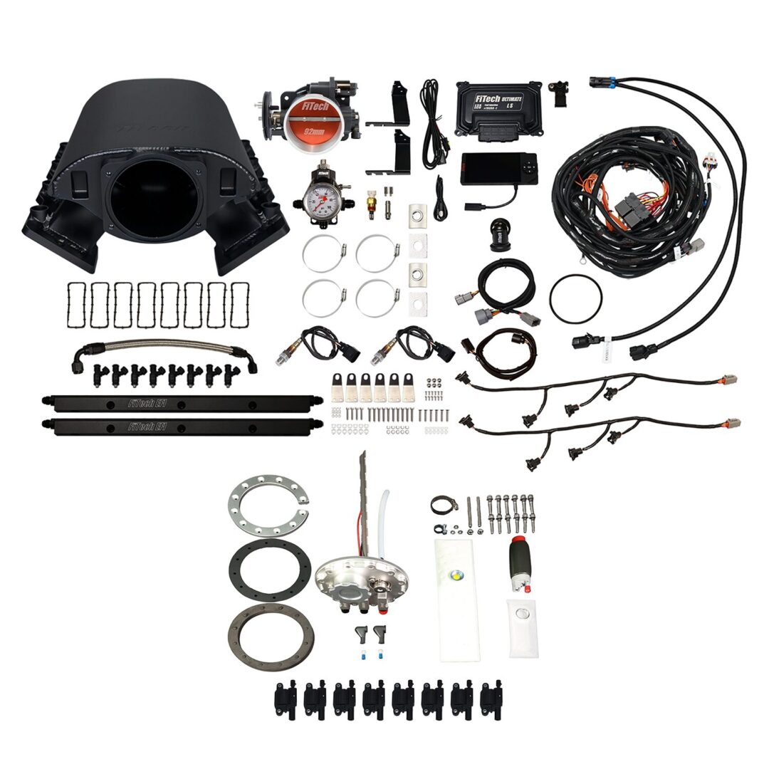 79889 Ultimate Rebel LS 500 HP EFI System With Short Cathedral Intake, Transmission Control, Go Fuel In-Tank 340 LPH Fuel Pump Returnless Module With 2 Inch Fill & Go Spark LS3 Style Coil With LED 8 Pack Master Kit