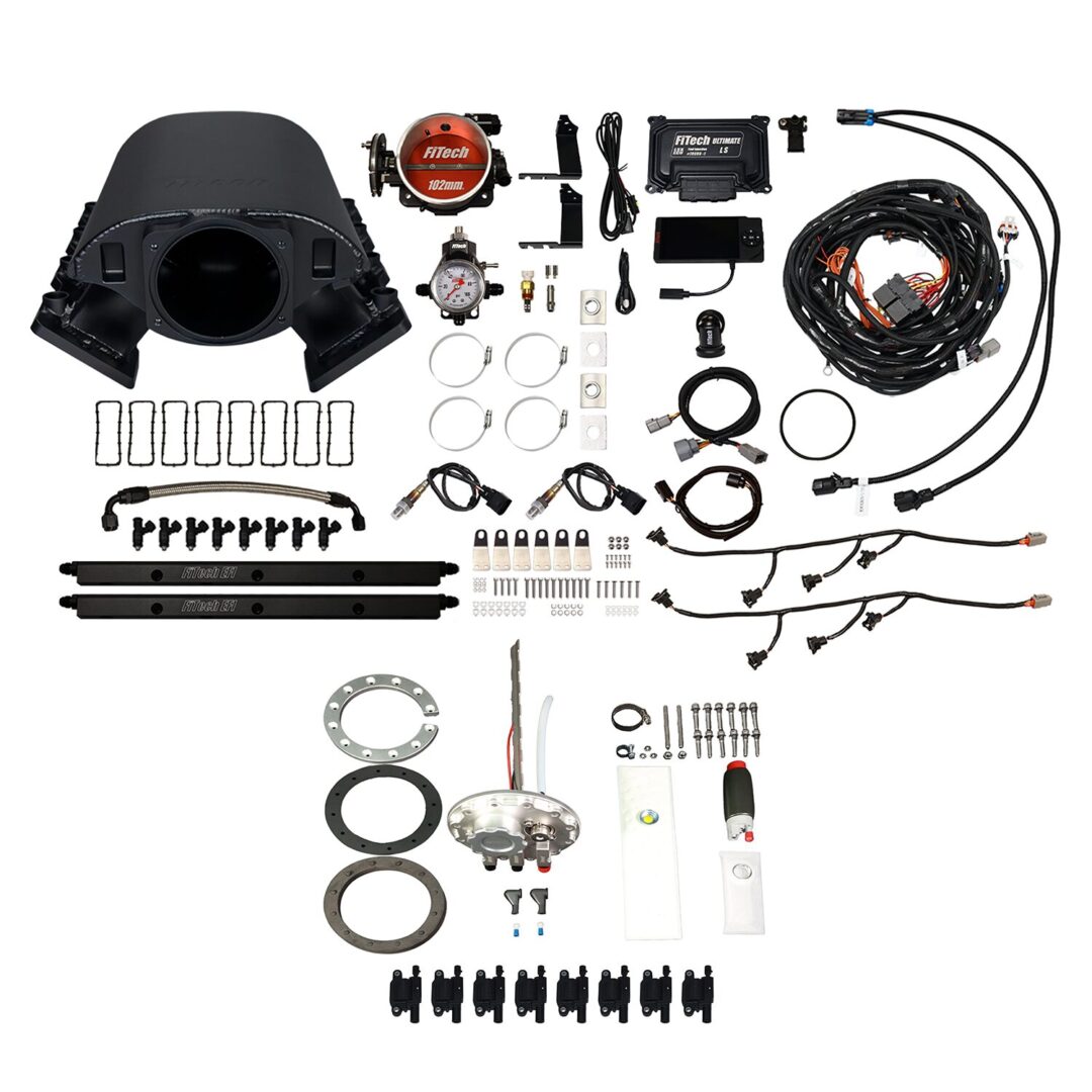 79891 Ultimate Rebel LS 750 HP EFI System With Short Cathedral Intake, Transmission Control, Go Fuel In-Tank 340 LPH Fuel Pump Returnless Module With 2 Inch Fill & Go Spark LS3 Style Coil With LED 8 Pack Master Kit