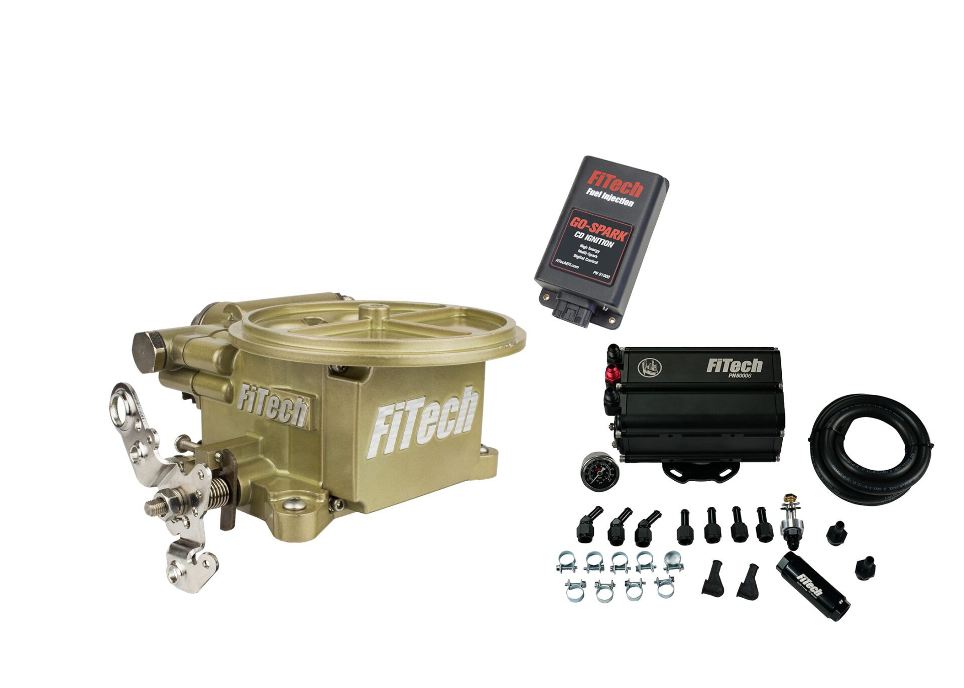 93559 Go EFI 2 Barrel 400 HP Classic Gold EFI System With Force Fuel Mini Delivery Master Kit & Go Spark CDI Box