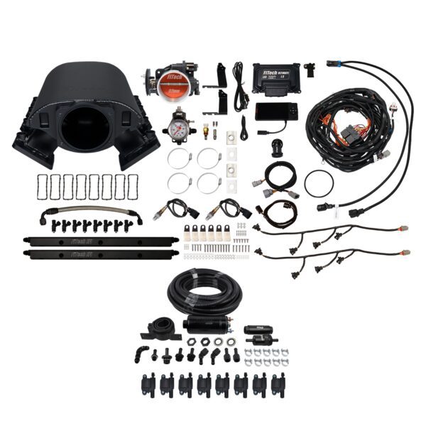 78189 Ultimate Rebel LS 500 HP EFI System With Short Cathedral Intake, Transmission Control, Inline Hose Kit & LS3 Coil Pack Set
