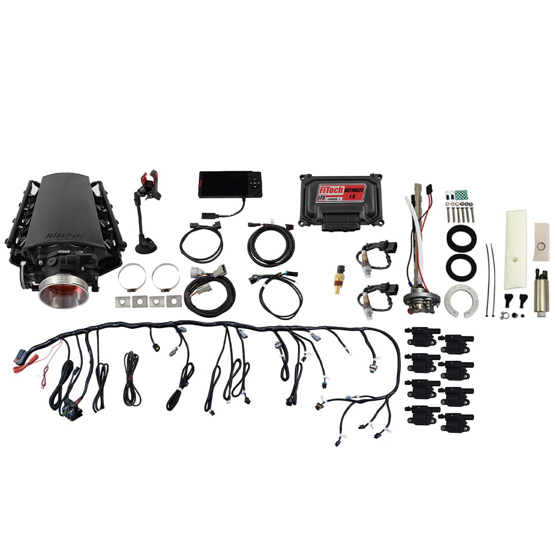 79701 Ultimate LS 500 HP EFI System With Short Cathedral Intake, Go Fuel In-Tank Regulated Pump 340 LPH & Go Spark LS3 Style Coil With LED 8 Pack Master Kit