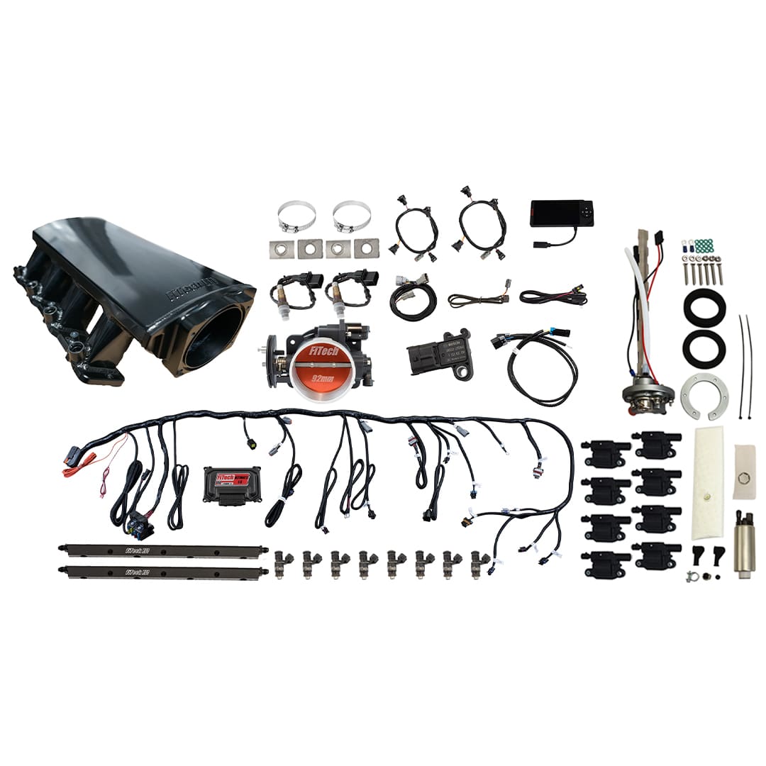 79712 Ultimate LS 500 HP EFI System With Short LS3 Port Intake, Transmission Control, Go Fuel In-Tank Regulated Pump 340 LPH & Go Spark LS3 Style Coil With LED 8 Pack Master Kit