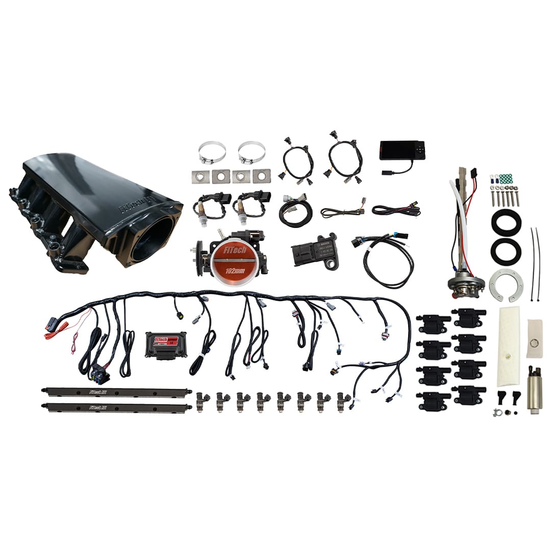 79714 Ultimate LS 750 HP EFI System With Short LS3 Port Intake, Transmission Control, Go Fuel In-Tank Regulated Pump 340 LPH & Go Spark LS3 Style Coil With LED 8 Pack Master Kit