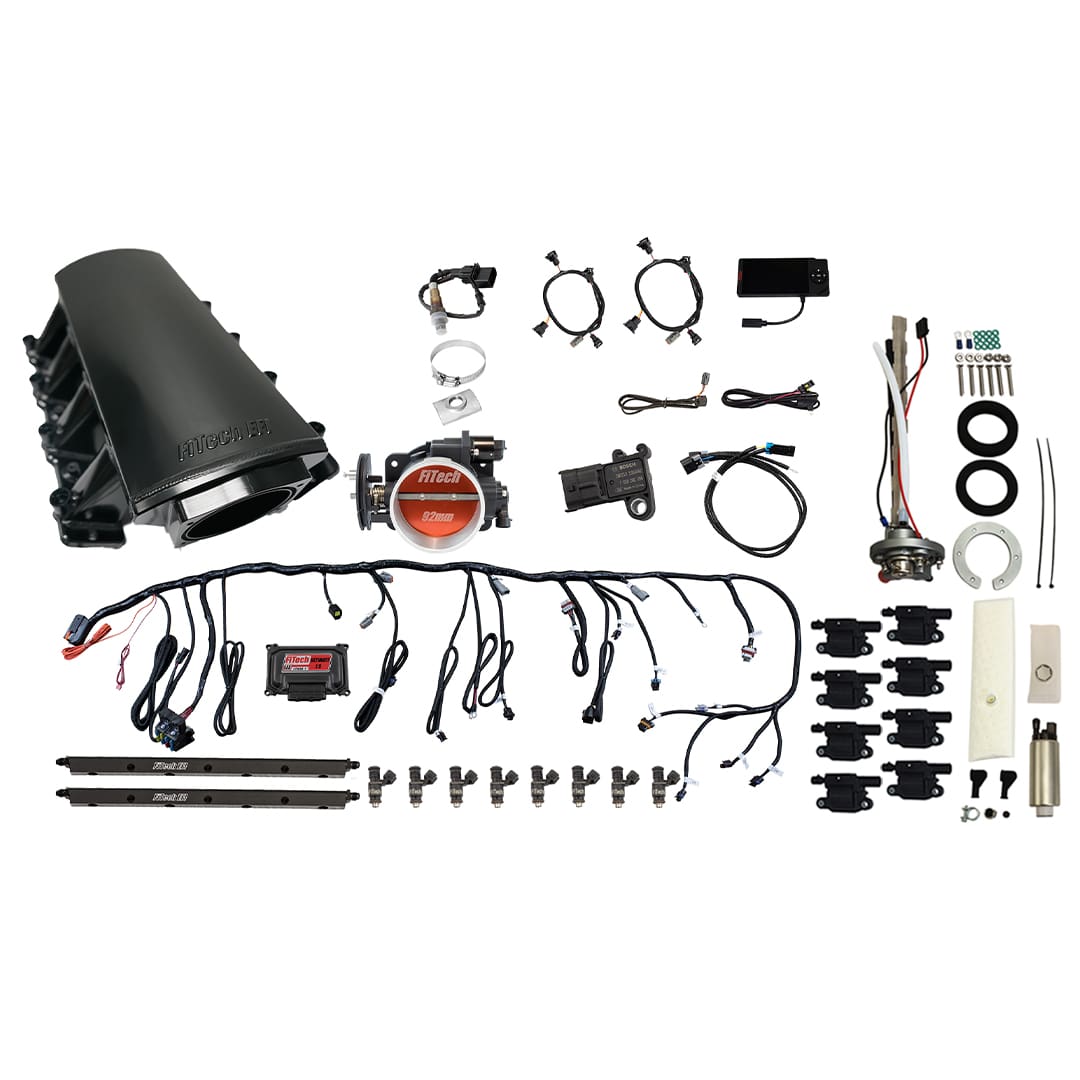 79715 Ultimate LS 500 HP EFI System With Short LS7 Port Intake, Go Fuel In-Tank Regulated Pump 340 LPH & Go Spark LS3 Style Coil With LED 8 Pack Master Kit