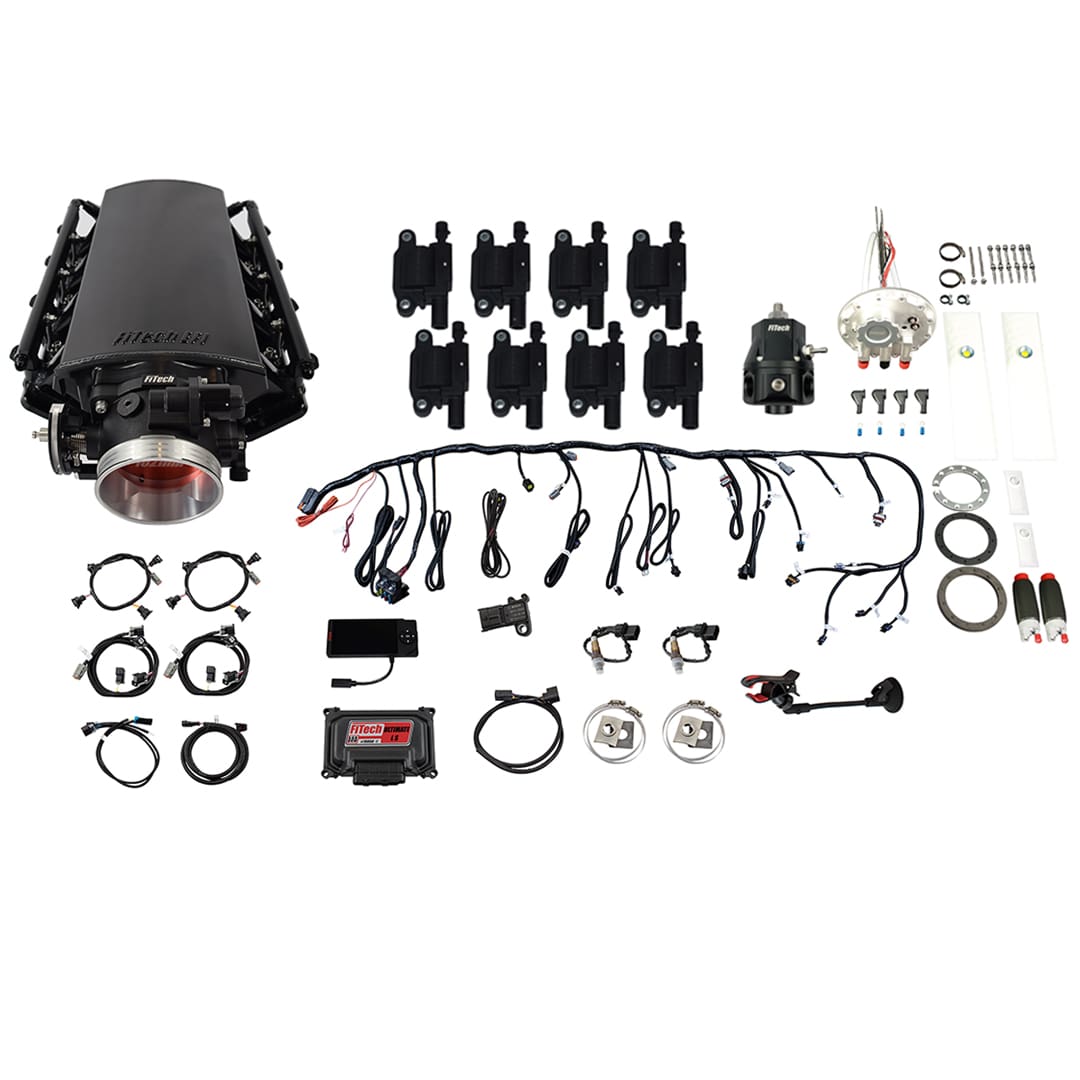 79934 Ultimate LS 1000 HP EFI System With Short LS3 Port Intake, Go Fuel In-Tank Dual Pump Module With 2 Inch Fill, Go Fuel Regulator With Pressure Gauge & Go Spark LS3 Style Coil With LED 8 Pack Master Kit