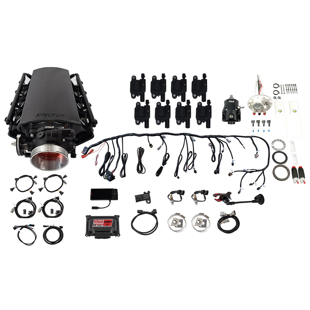 79935 Ultimate LS 1000 HP EFI System With Short LS3 Port Intake, Transmission Control, Go Fuel In-Tank Dual Pump Module With 2 Inch Fill, Go Fuel Regulator With Pressure Gauge & Go Spark LS3 Style Coil With LED 8 Pack Master Kit