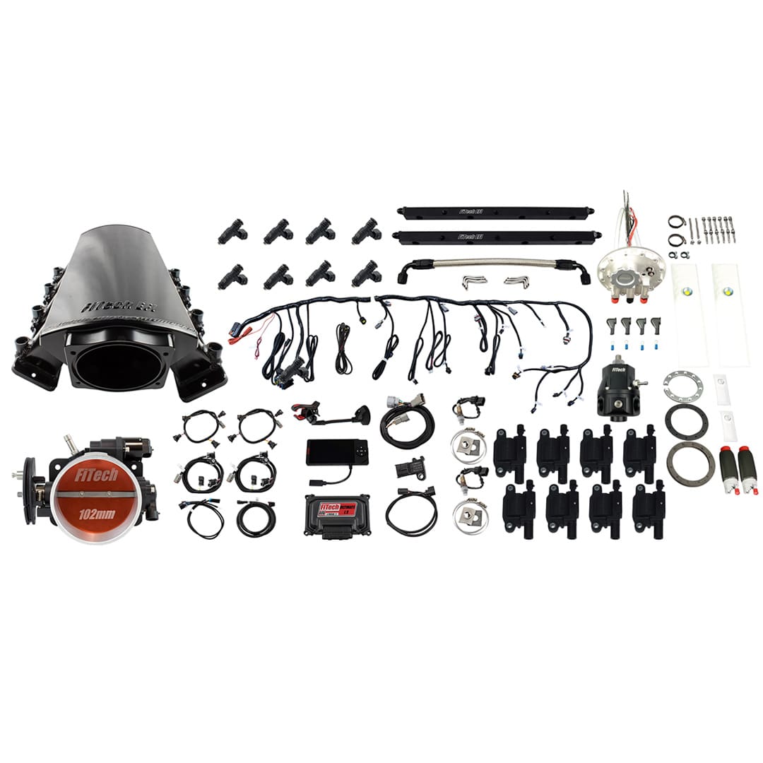 79937 Ultimate LS 1000 HP EFI System With Short LS7 Port Intake, Transmission Control, Go Fuel In-Tank Dual Pump Module With 2 Inch Fill, Go Fuel Regulator With Pressure Gauge & Go Spark LS3 Style Coil With LED 8 Pack Master Kit